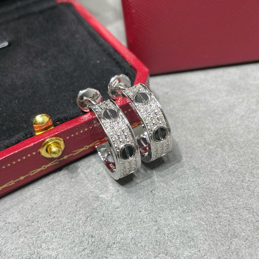 [Pearl Jewelrys]LOVE CERAMIC DIAMOND PAVED SILVER EARRINGS