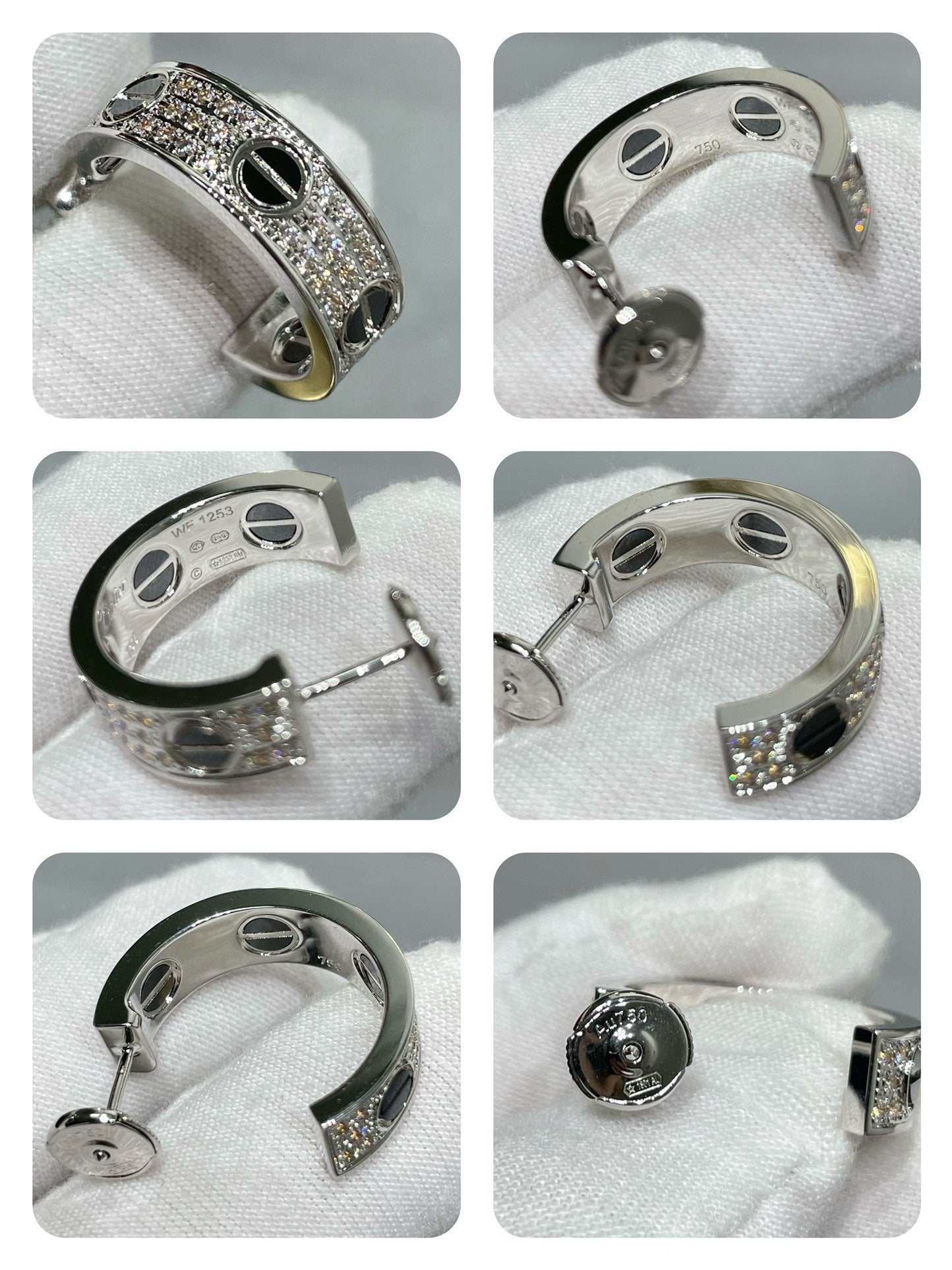 [Pearl Jewelrys]LOVE CERAMIC DIAMOND PAVED SILVER EARRINGS