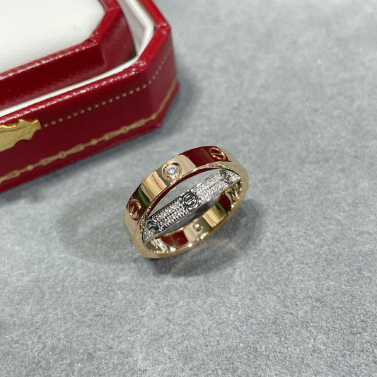 [Pearl Jewelrys]LOVE PINK GOLD SILVER DIAMOND DOUBLE RING