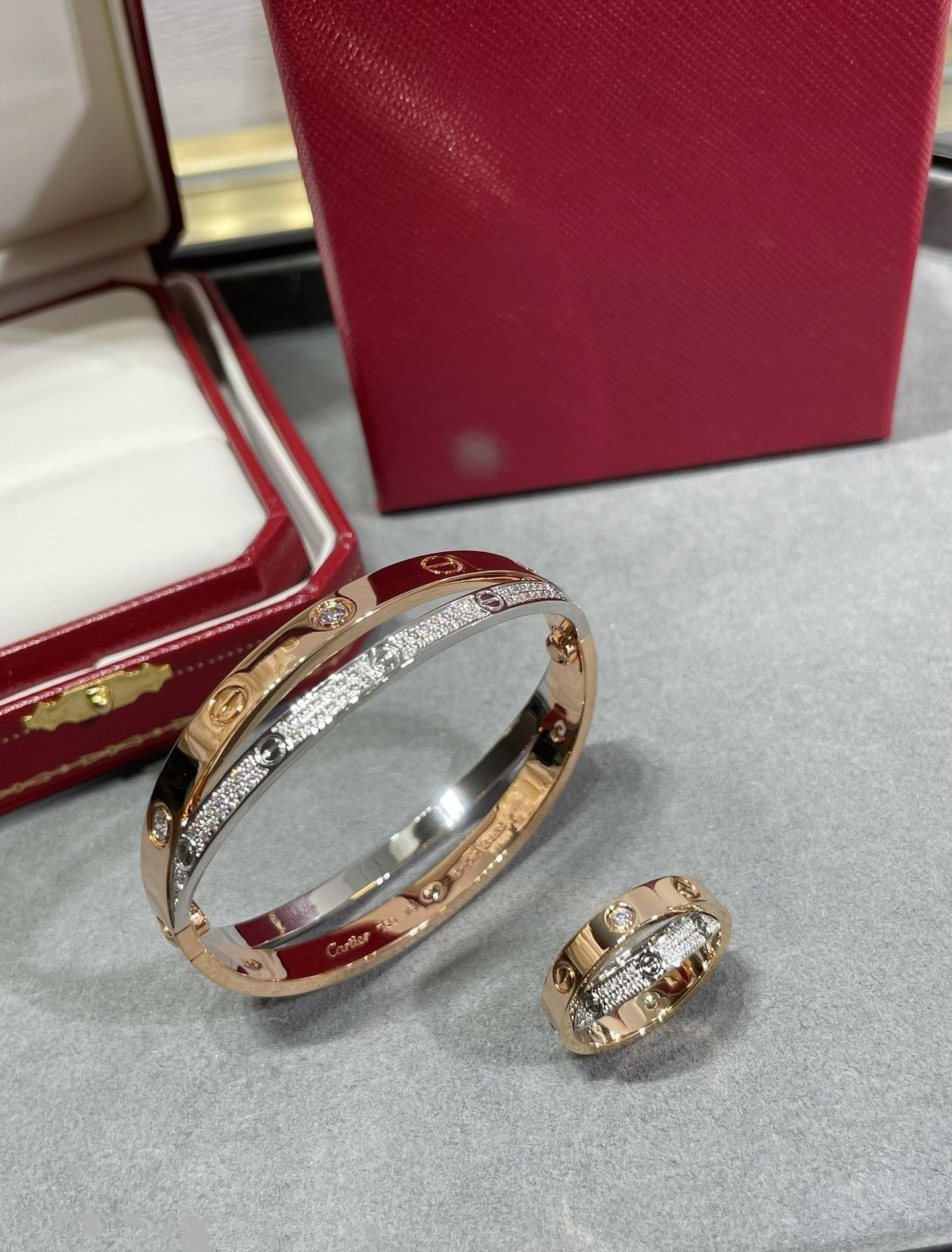 [Pearl Jewelrys]LOVE PINK GOLD SILVER DIAMOND DOUBLE RING