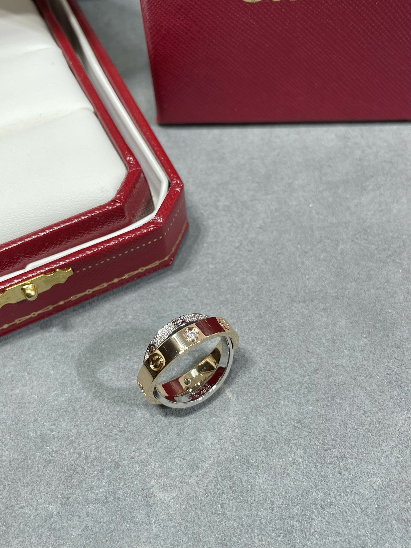 [Pearl Jewelrys]LOVE PINK GOLD SILVER DIAMOND DOUBLE RING