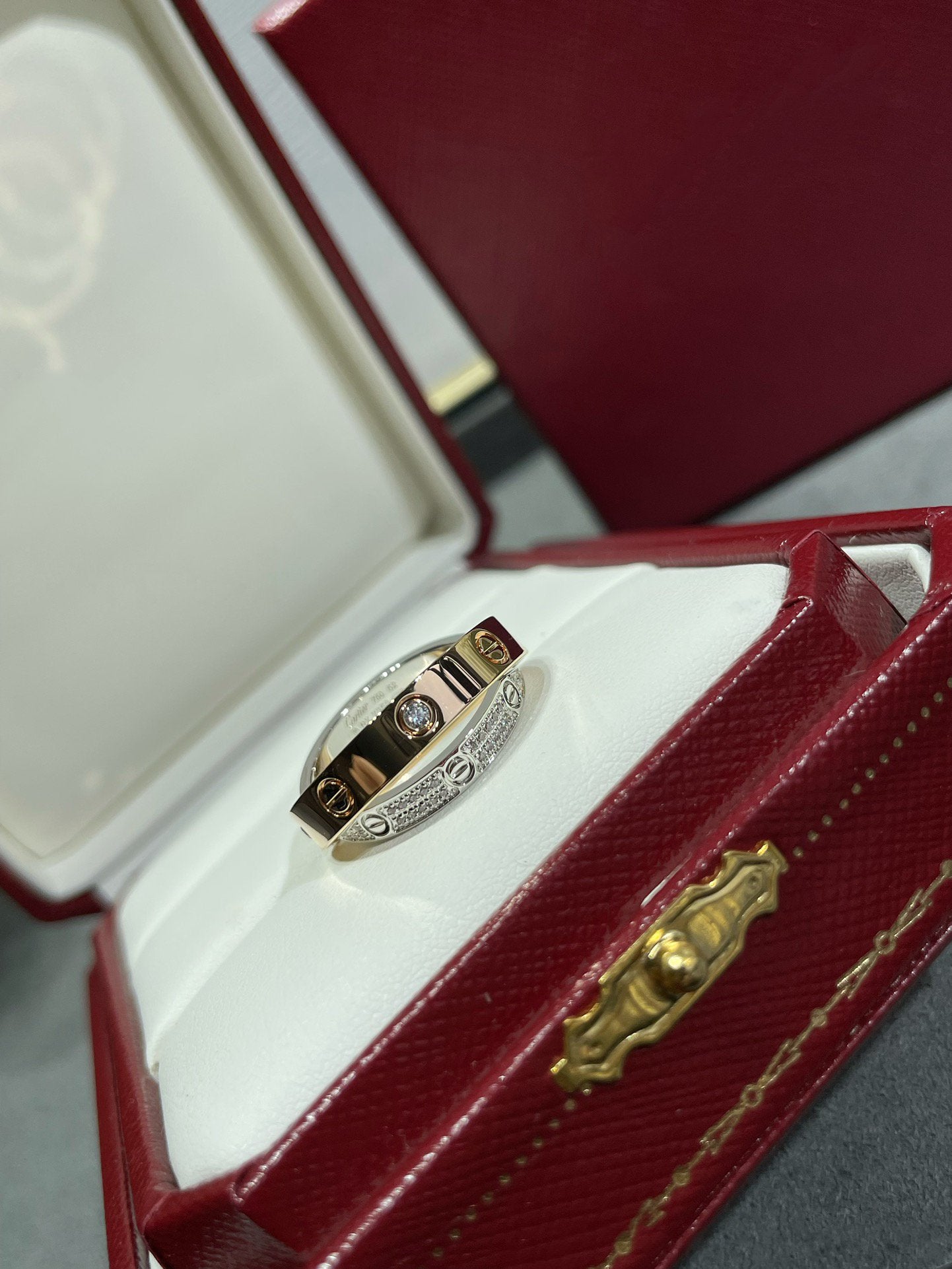[Pearl Jewelrys]LOVE PINK GOLD SILVER DIAMOND DOUBLE RING