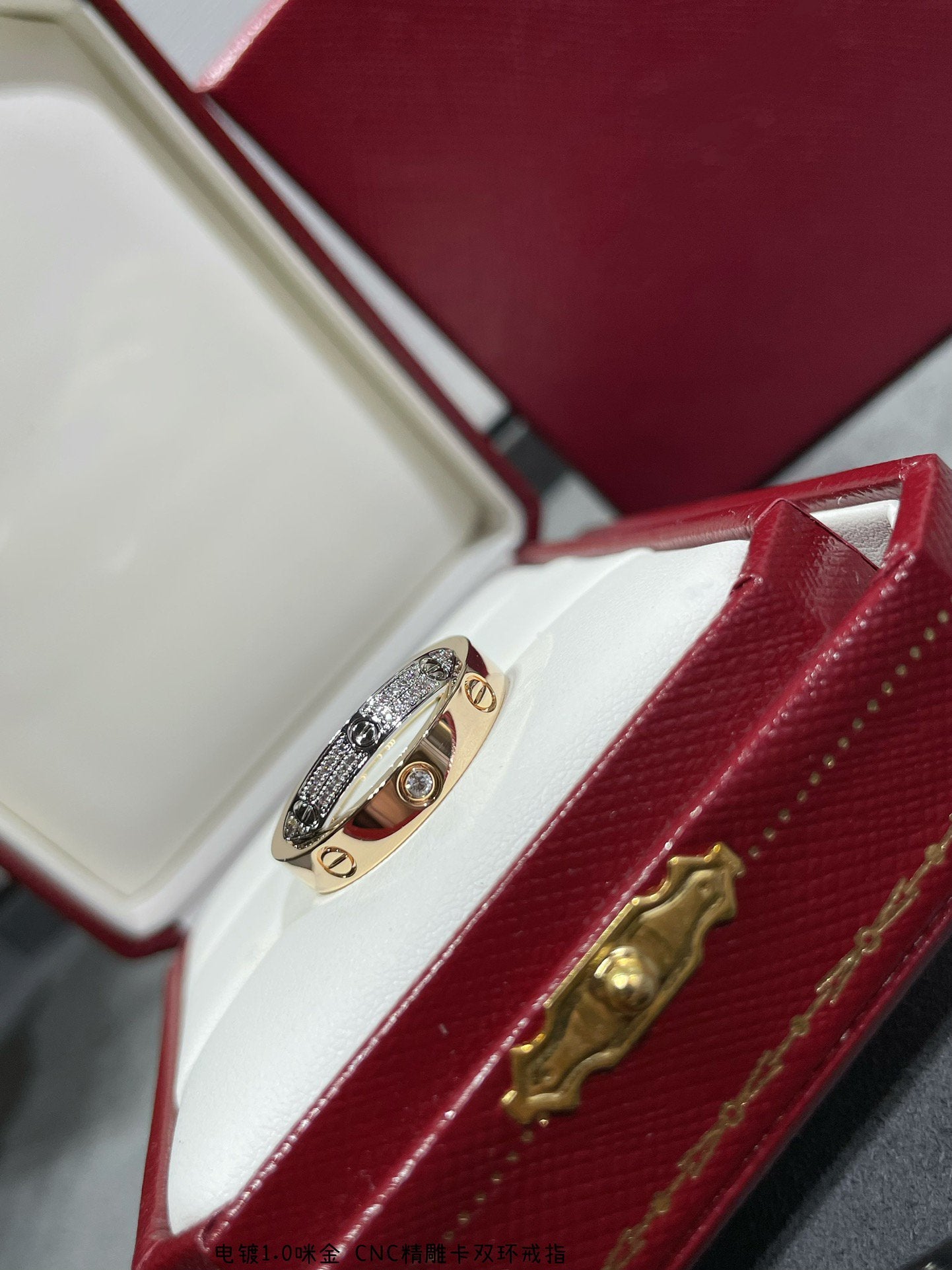 [Pearl Jewelrys]LOVE PINK GOLD SILVER DIAMOND DOUBLE RING