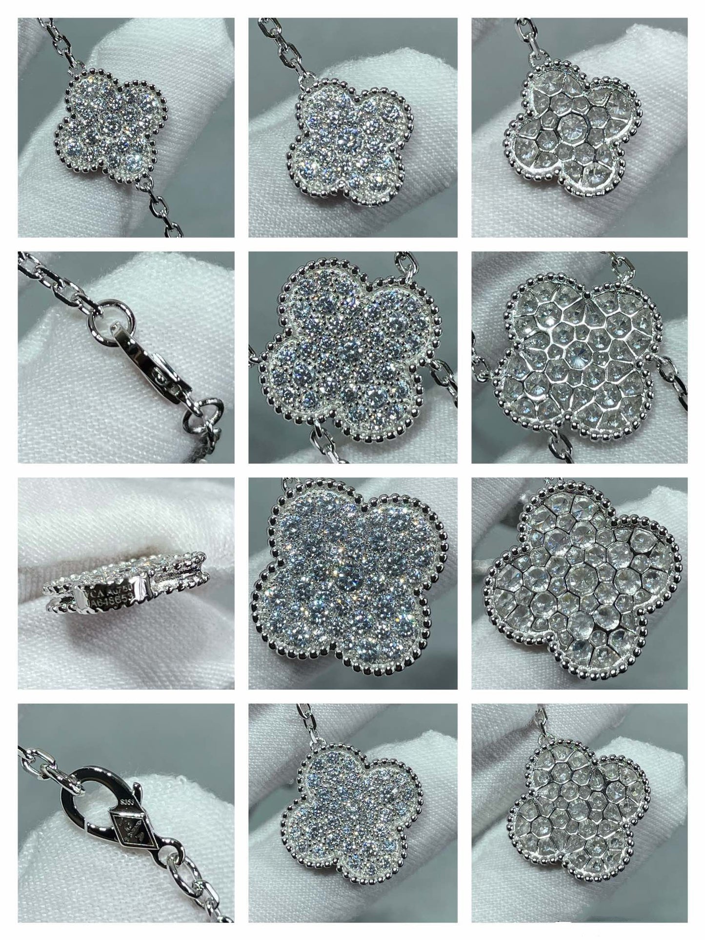[Pearl Jewelrys]CLOVER 6 MOTIF DIAMOND PAVED NECKLACE
