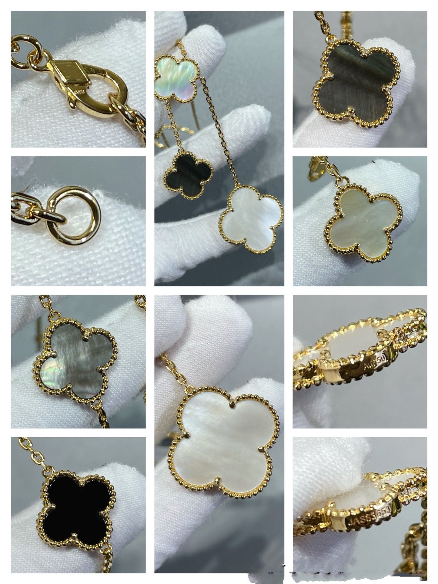 [Pearl Jewelrys]CLOVER 6 MOTIF MOP ONYX GOLD NECKLACE