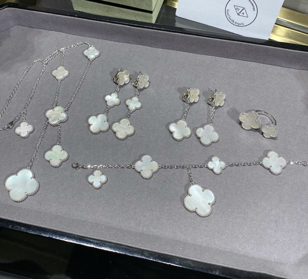 [Pearl Jewelrys]CLOVER 5 MOTIF WHITE MOP SILVER BRACELET
