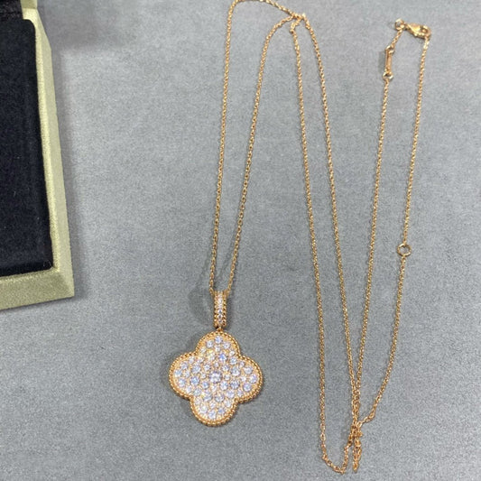 [Pearl Jewelrys]CLOVER 25MM LARGE PEDANT DIAMOND PAVED LONG NECKLACE