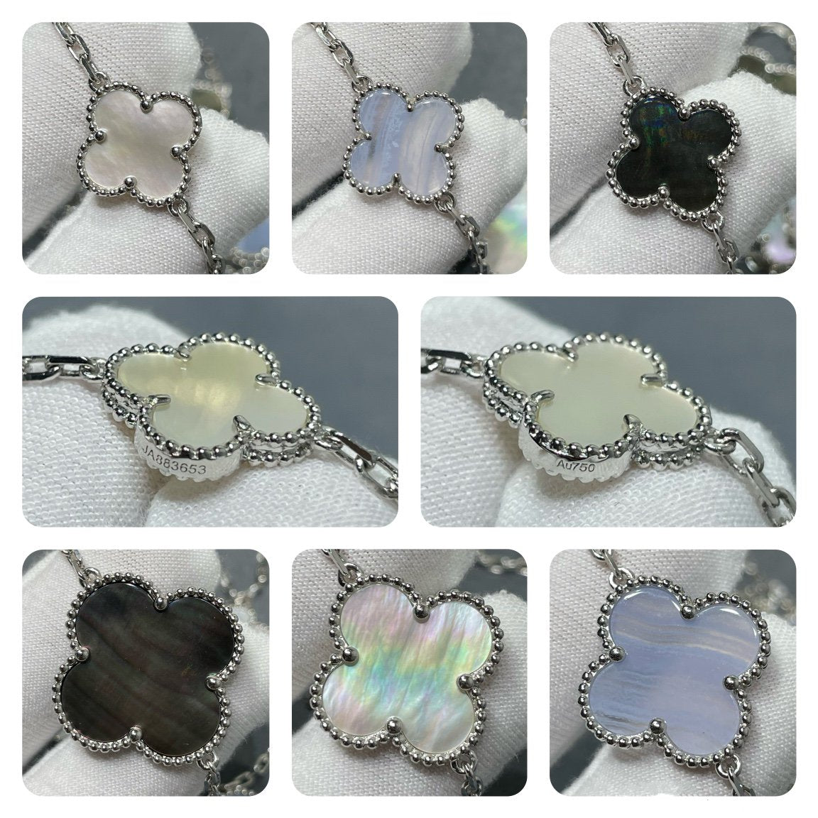 [Pearl Jewelrys]CLOVER 16 MOTIF CHALCEDONY MOP SILVER NECKLACE