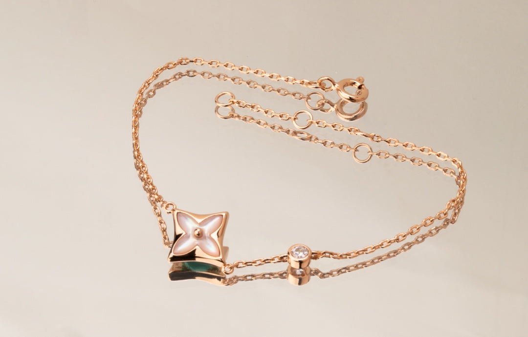 [Pearl Jewelrys]STAR PINK MOP 1 DIAMOND PINK GOLD NECKLACE