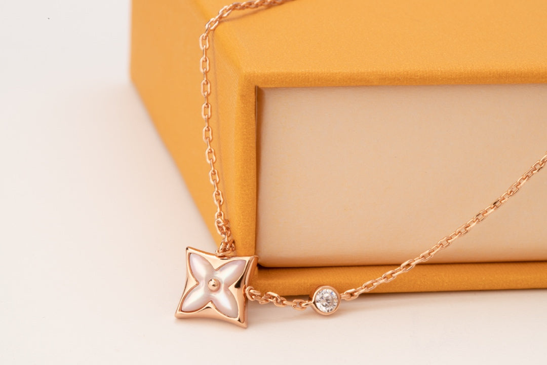 [Pearl Jewelrys]STAR PINK MOP 1 DIAMOND PINK GOLD NECKLACE