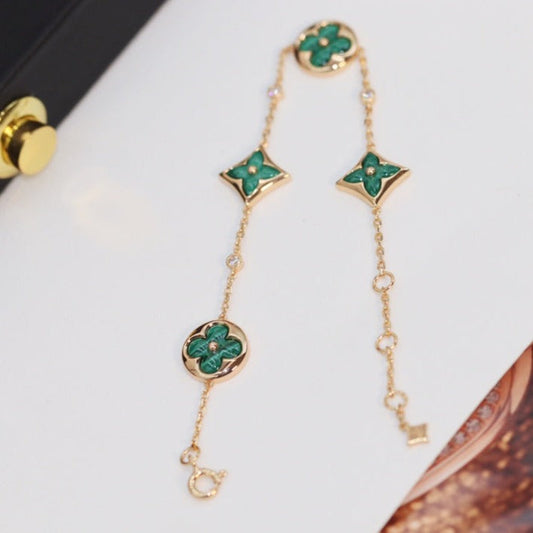 [Pearl Jewelrys]STAR AND SUN 4 MOTIF PINK GOLD MALACHITE BRACELET