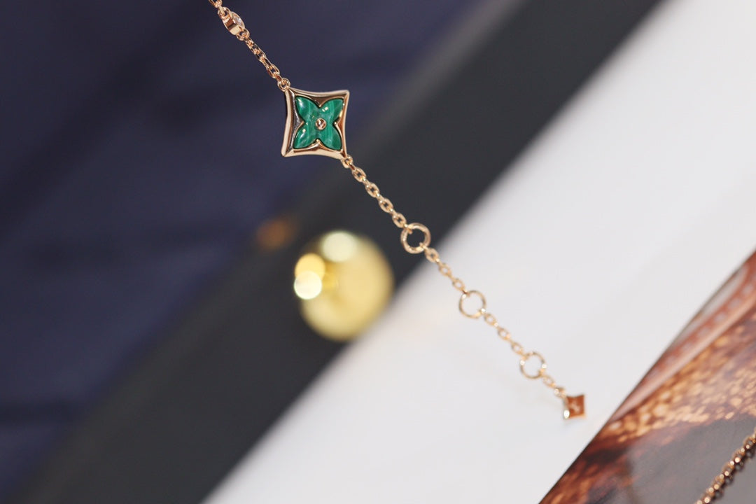 [Pearl Jewelrys]STAR AND SUN 4 MOTIF PINK GOLD MALACHITE BRACELET