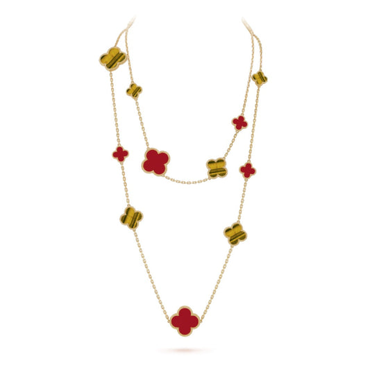 [Pearl Jewelrys]CLOVER 16 MOTIF CARNELIAN TIGER EYE ROSE GOLD NECKLACE