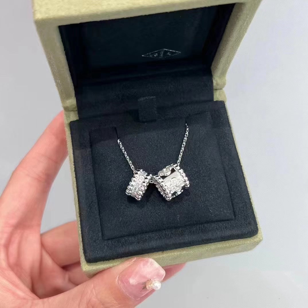 [Pearl Jewelrys]PERLEE DOUBLE PENDANT SILVER DIAMOND NECKLACE