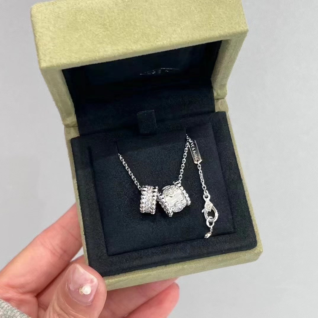 [Pearl Jewelrys]PERLEE DOUBLE PENDANT SILVER DIAMOND NECKLACE