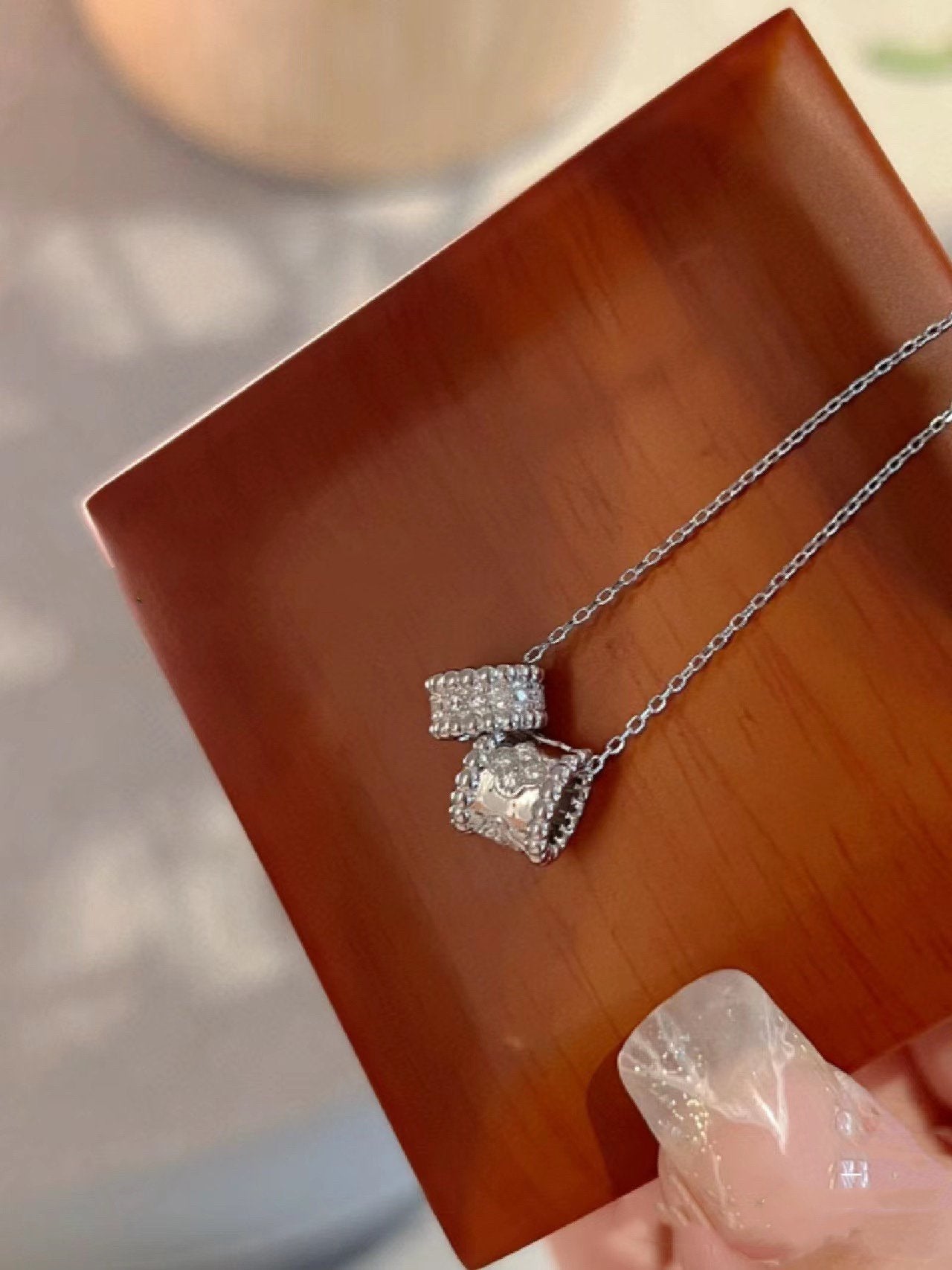[Pearl Jewelrys]PERLEE DOUBLE PENDANT SILVER DIAMOND NECKLACE