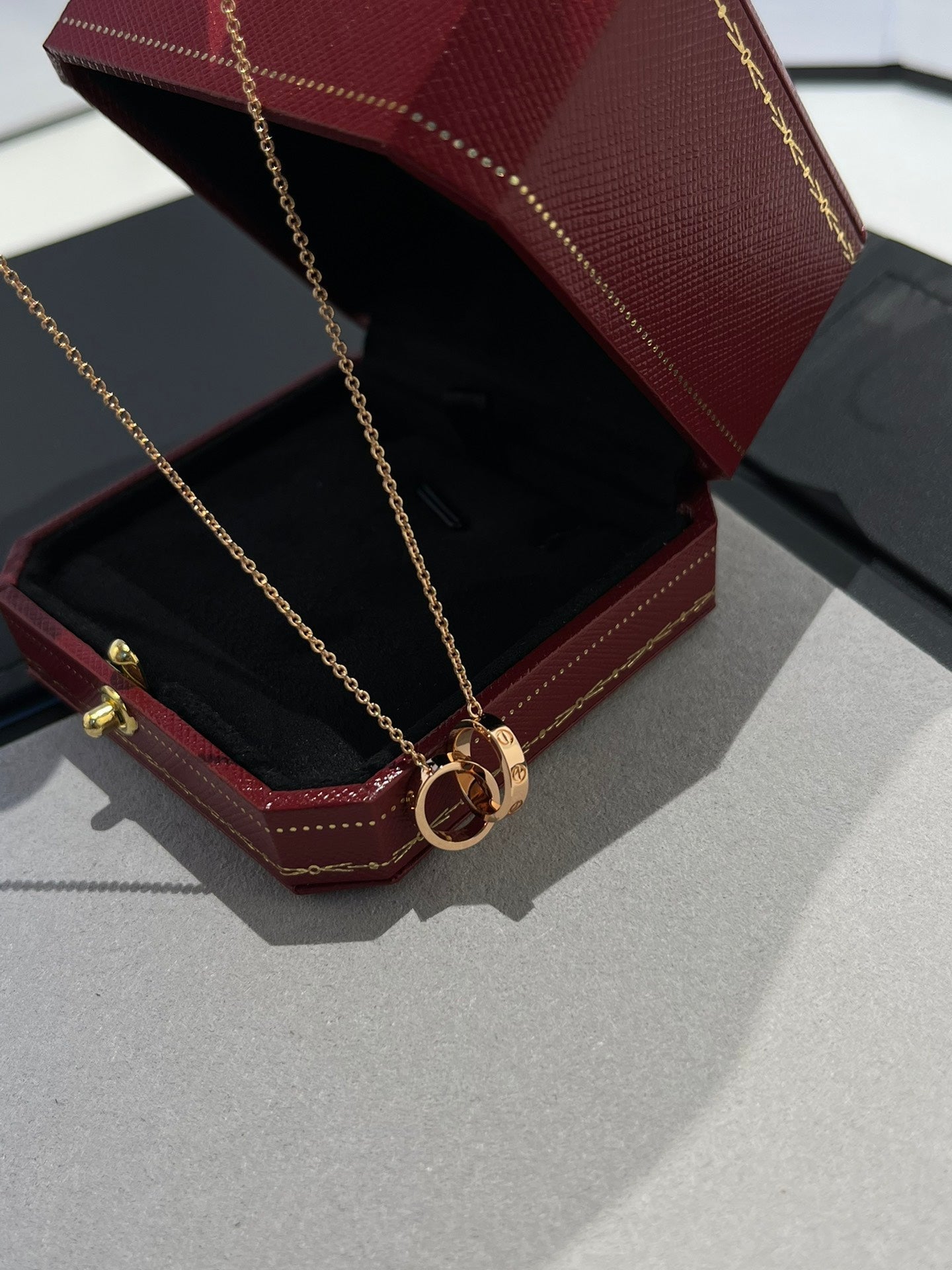 [Pearl Jewelrys]LOVE NECKLACE DOUBLE RING PINK GOLD