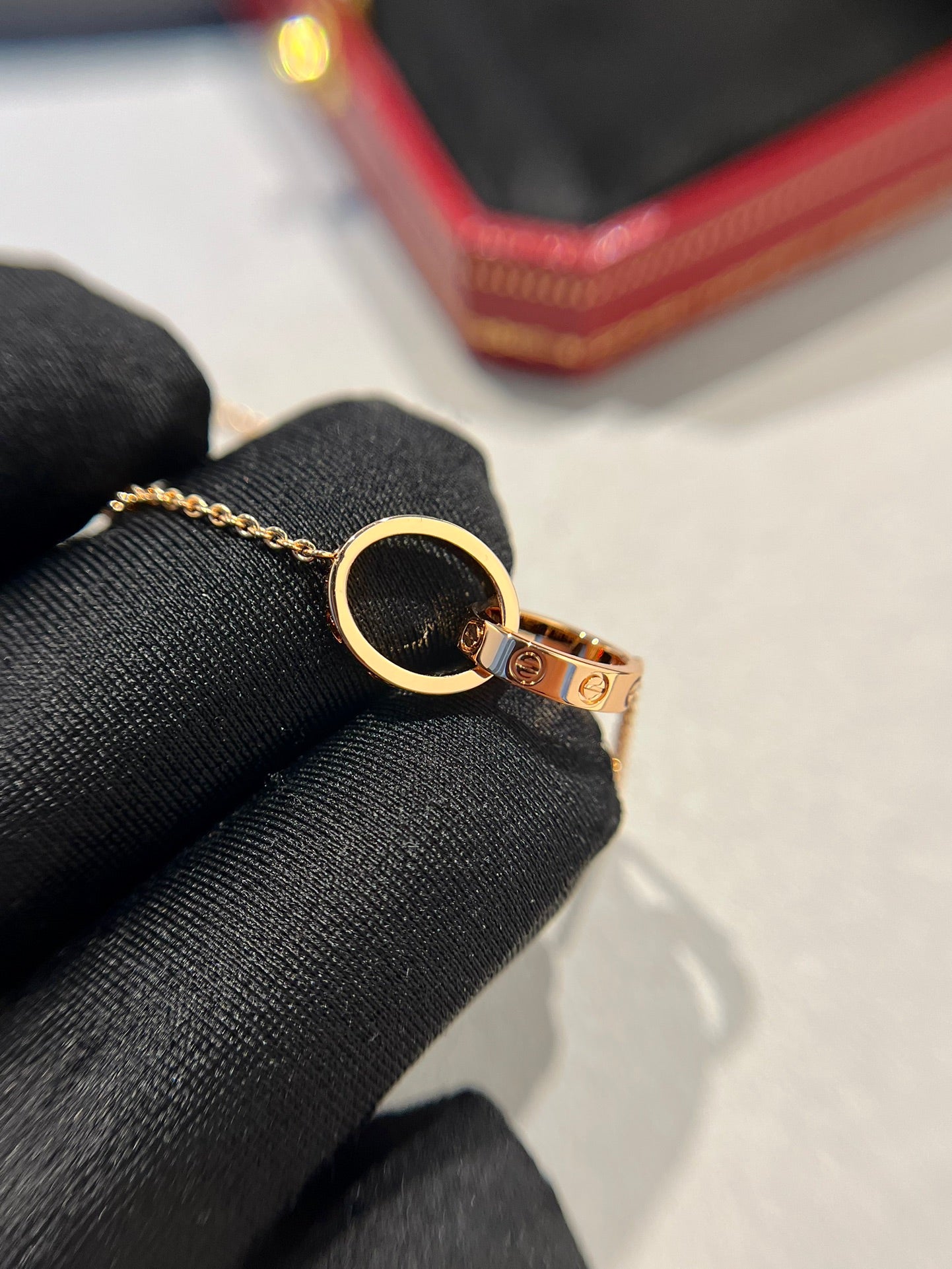 [Pearl Jewelrys]LOVE NECKLACE DOUBLE RING PINK GOLD
