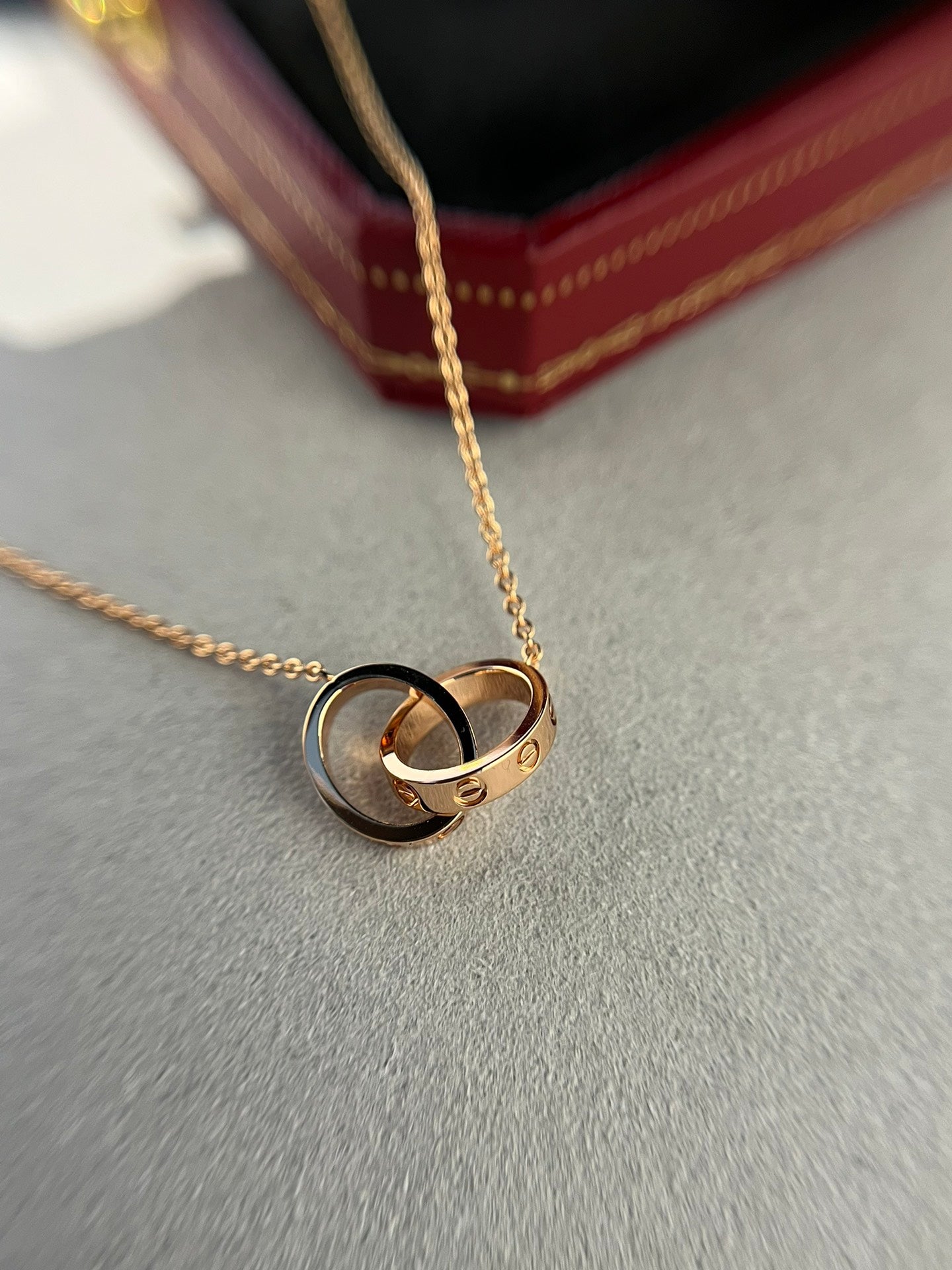 [Pearl Jewelrys]LOVE NECKLACE DOUBLE RING PINK GOLD