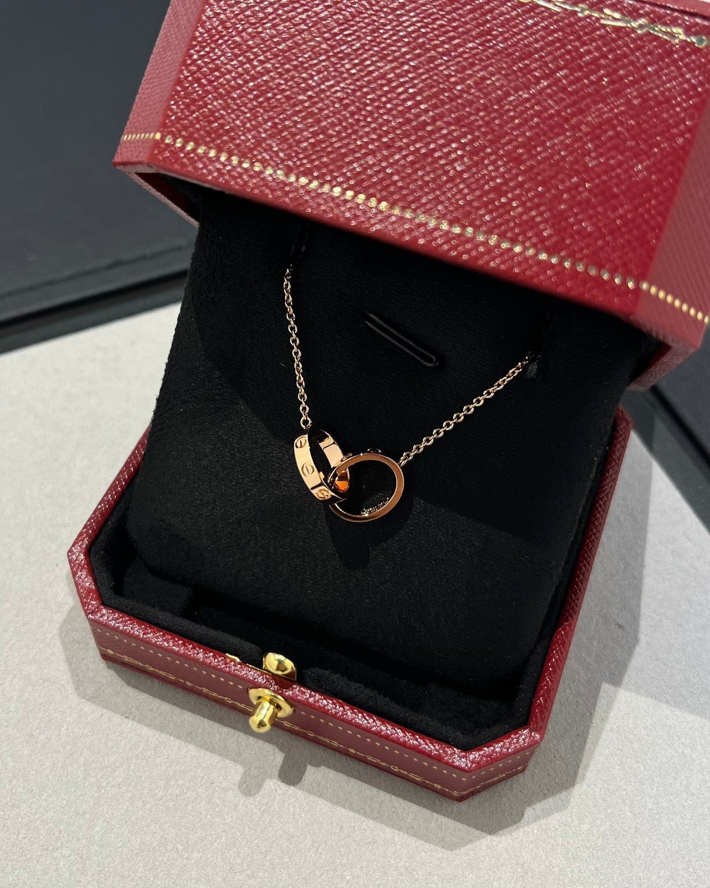 [Pearl Jewelrys]LOVE NECKLACE DOUBLE RING PINK GOLD