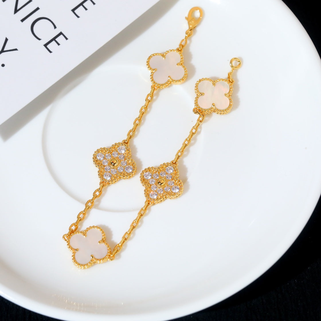 [Pearl Jewelrys]CLOVER BRACELET 5 MOTIF WHITE MOP DIAMOND
