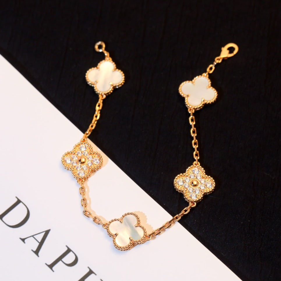 [Pearl Jewelrys]CLOVER BRACELET 5 MOTIF WHITE MOP DIAMOND