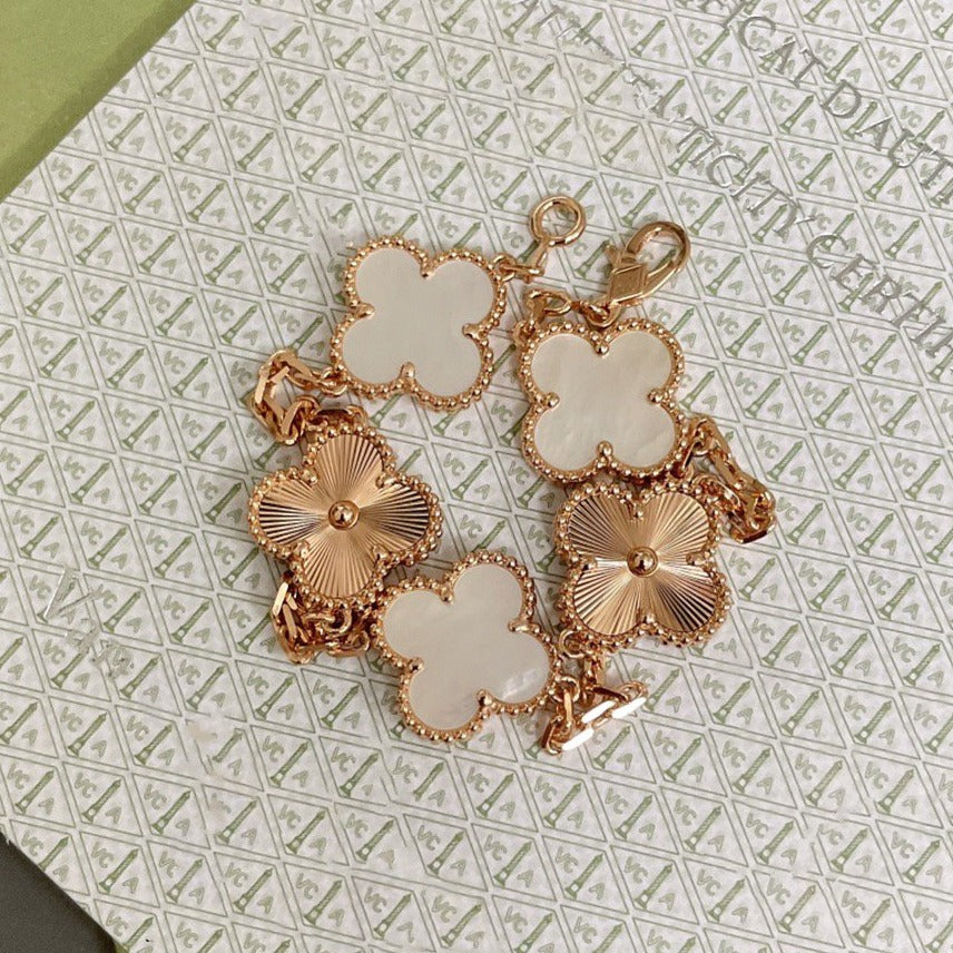 [Pearl Jewelrys]CLOVER BRACELET 5 MOTIF WHITE MOP PINK GOLD