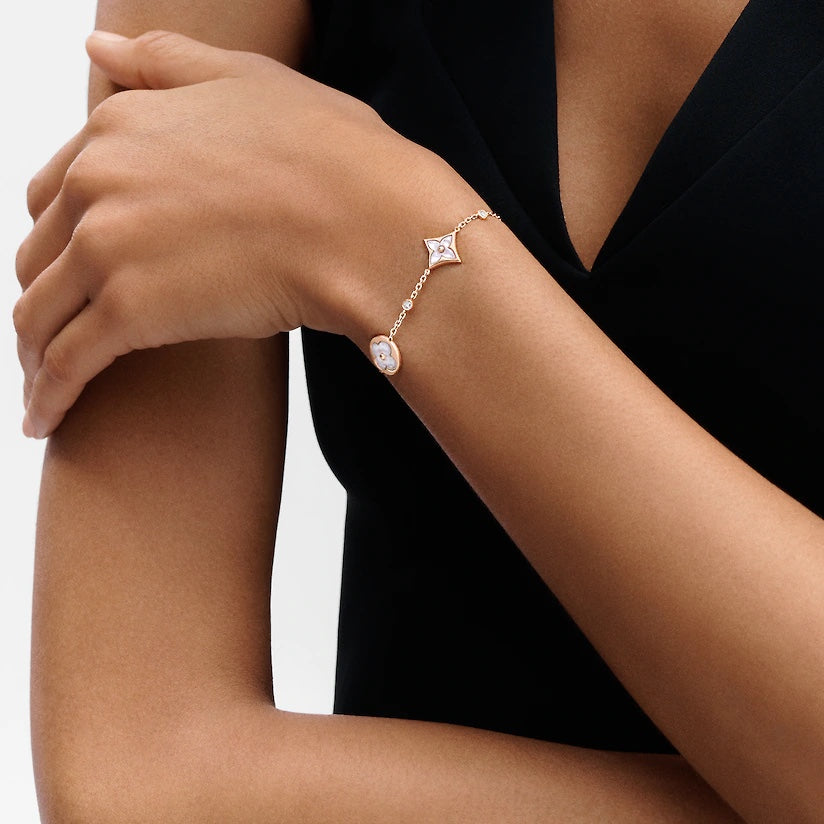[Pearl Jewelrys]STAR AND SUN 4 MOTIF WHITE MOP PINK GOLD BRACELET