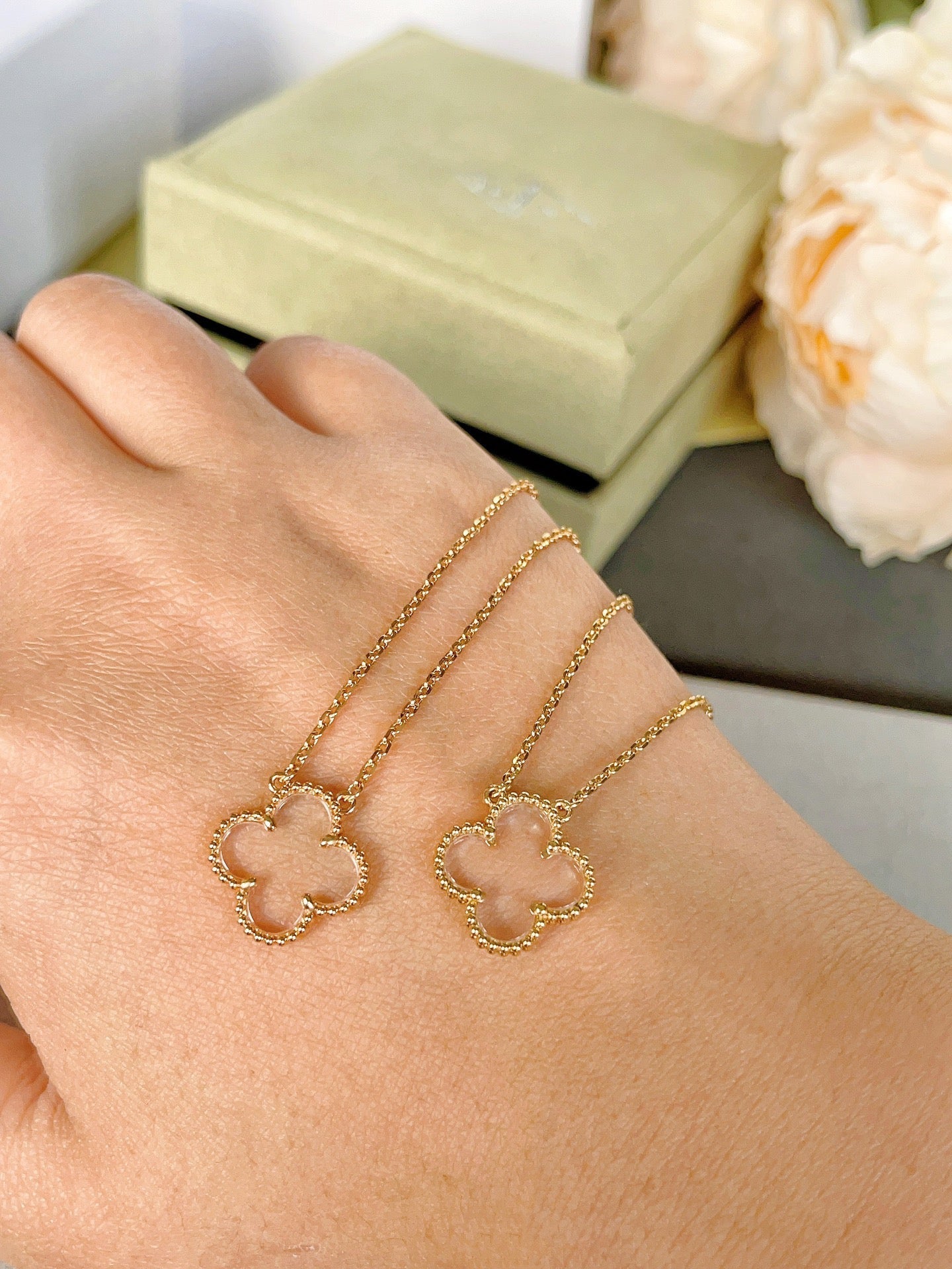 [Pearl Jewelrys]CLOVER ROCK CRYSTAL ROSE GOLD NECKLACE