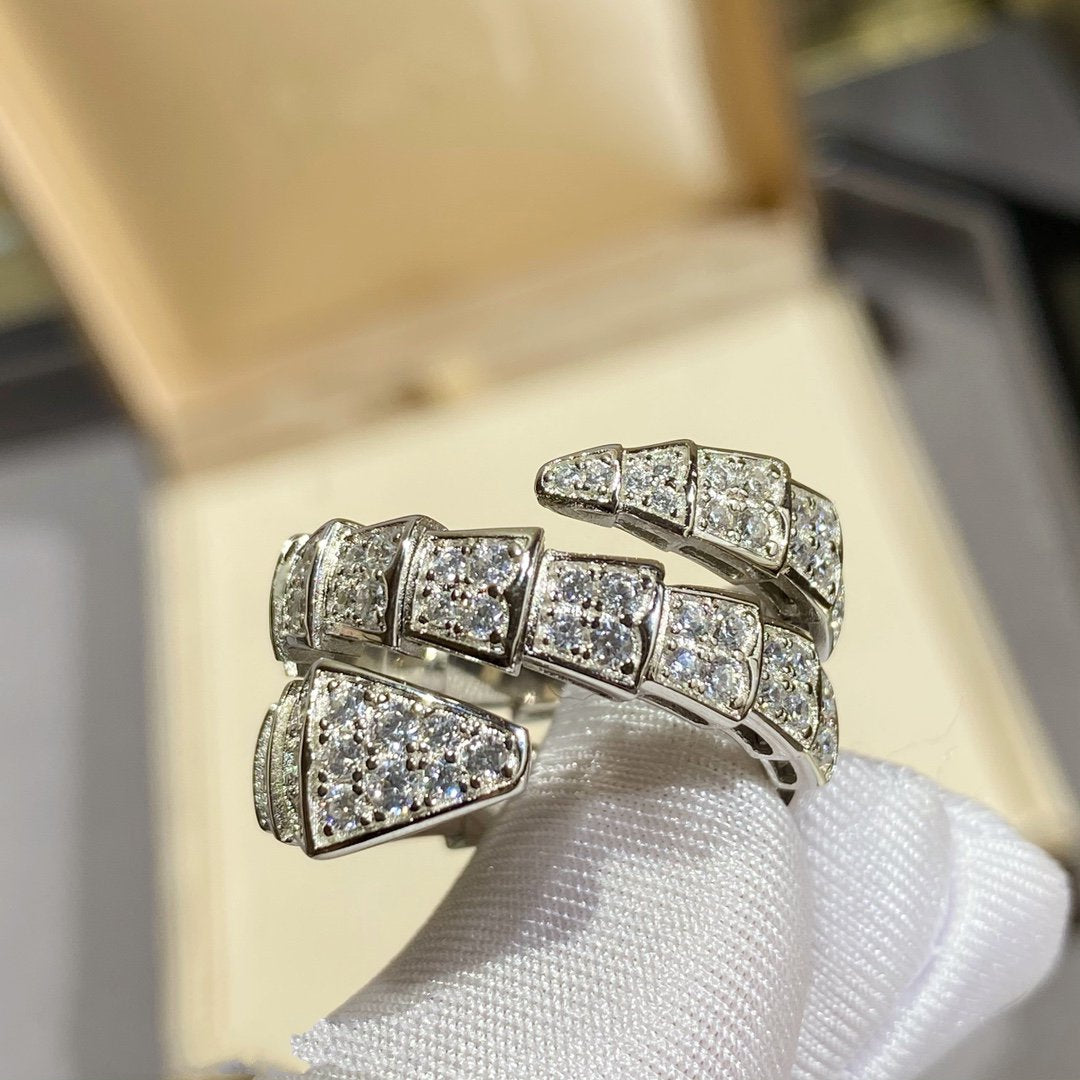 [Pearl Jewelrys]SERPENTI DOUBLE RING SILVER DIAMOND PAVED