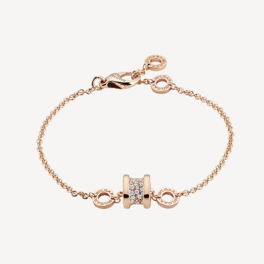 [Pearl Jewelrys]ZERO 1 SOFT PINK GOLD WITH PAVED DIAMONDS ON THE SPIRAL BRACELET