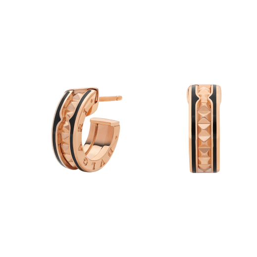 [Pearl Jewelrys]ZERO 1 ROCK PINK GOLD EARRINGS WITH STUDDED SPIRAL AND BLACK CERAMIC