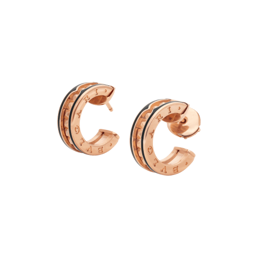 [Pearl Jewelrys]ZERO 1 ROCK PINK GOLD EARRINGS WITH STUDDED SPIRAL AND BLACK CERAMIC