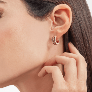 [Pearl Jewelrys]ZERO 1 ROCK PINK GOLD EARRINGS WITH STUDDED SPIRAL AND BLACK CERAMIC