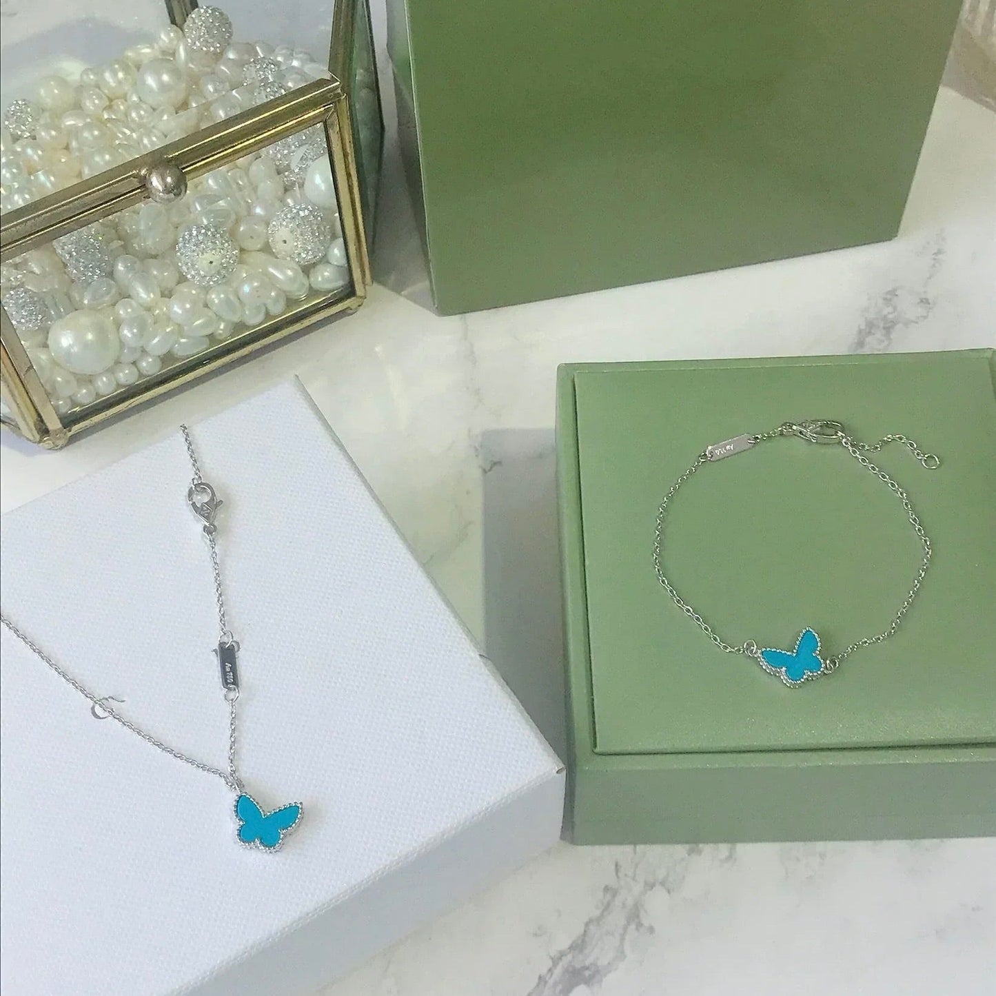 [Pearl Jewelrys]BUTTERFLY TURQUOISE BUTTERFLY BRACELET SILVER