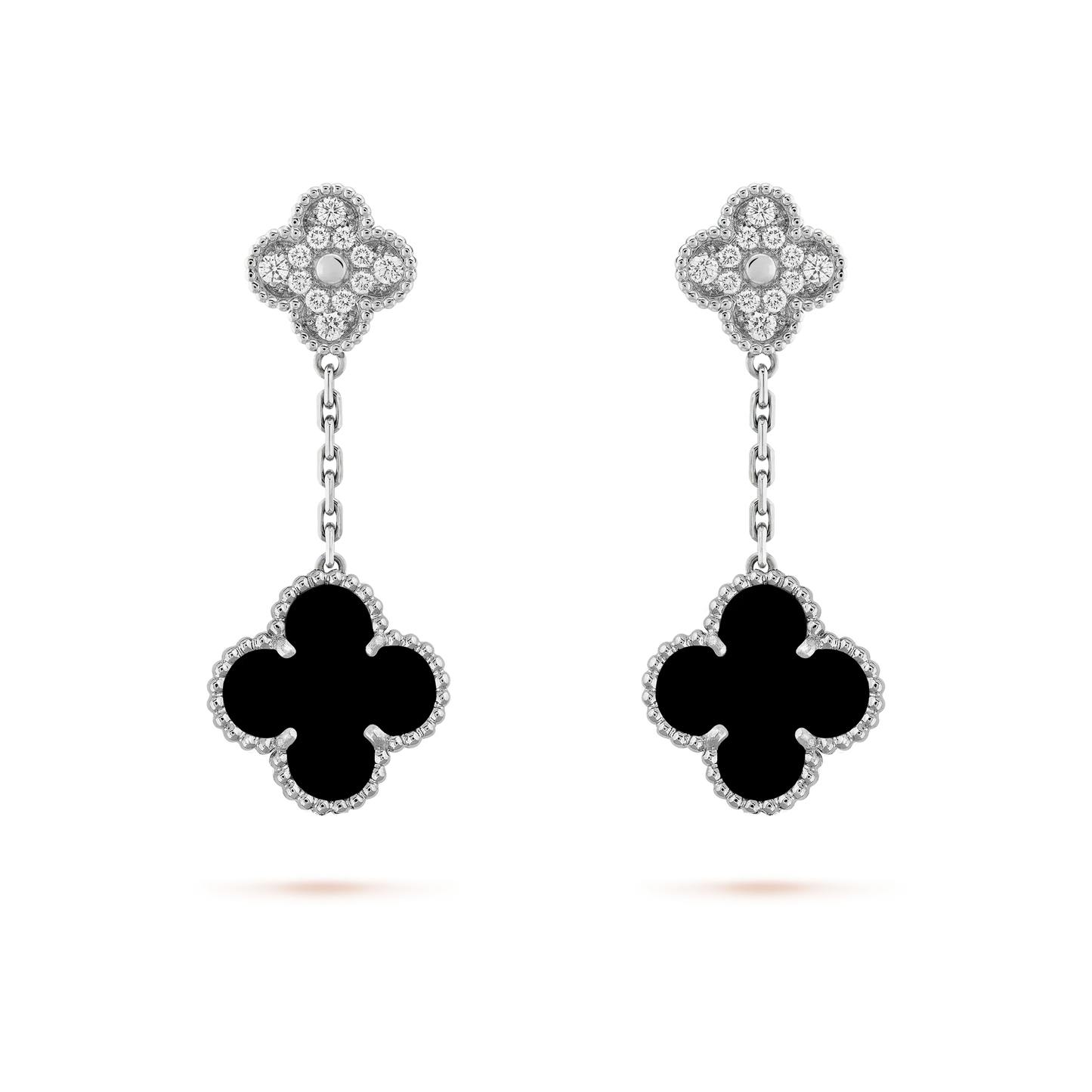 [Pearl Jewelrys]CLOVER 2 MOTIFS  DIAMOND ONYX EARRINGS SILVER