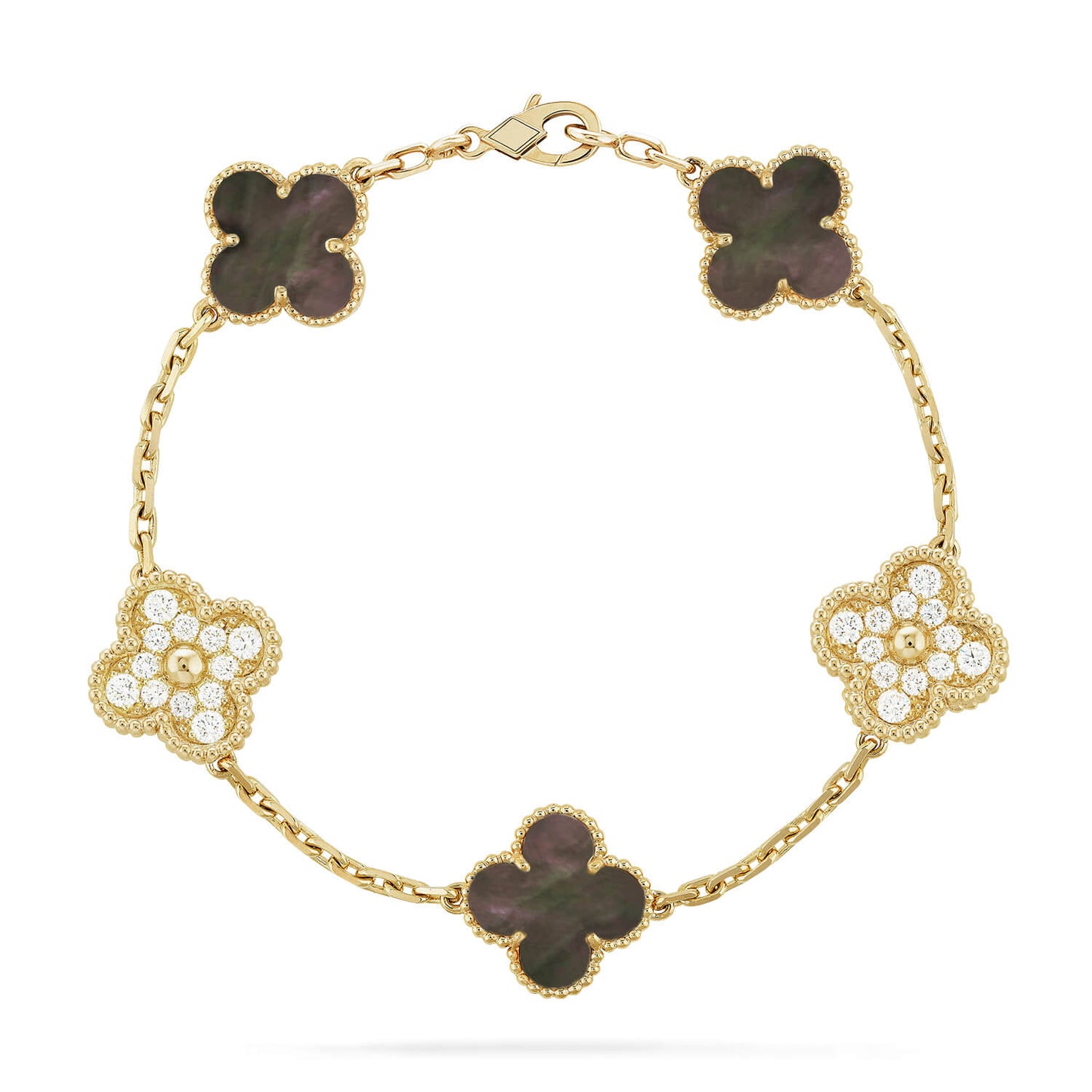 [Pearl Jewelrys]CLOVER 5 MOTIF GRAY MOP DIAMOND BRACELET