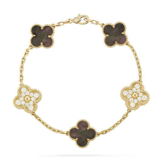 [Pearl Jewelrys]CLOVER 5 MOTIF GRAY MOP DIAMOND BRACELET