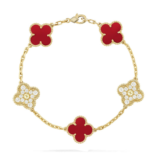 [Pearl Jewelrys]CLOVER 5 MOTIFS CARNELIAN DIAMOND BRACELET