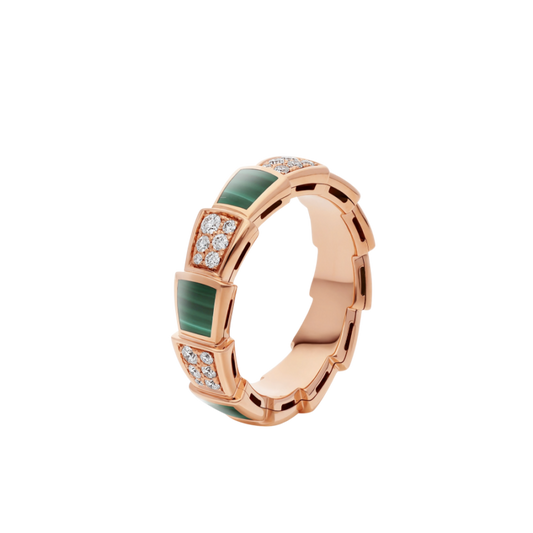 [Pearl Jewelrys]SERPENTI RING PINK GOLD MALACHITE DIAMOND PAVED 4MM