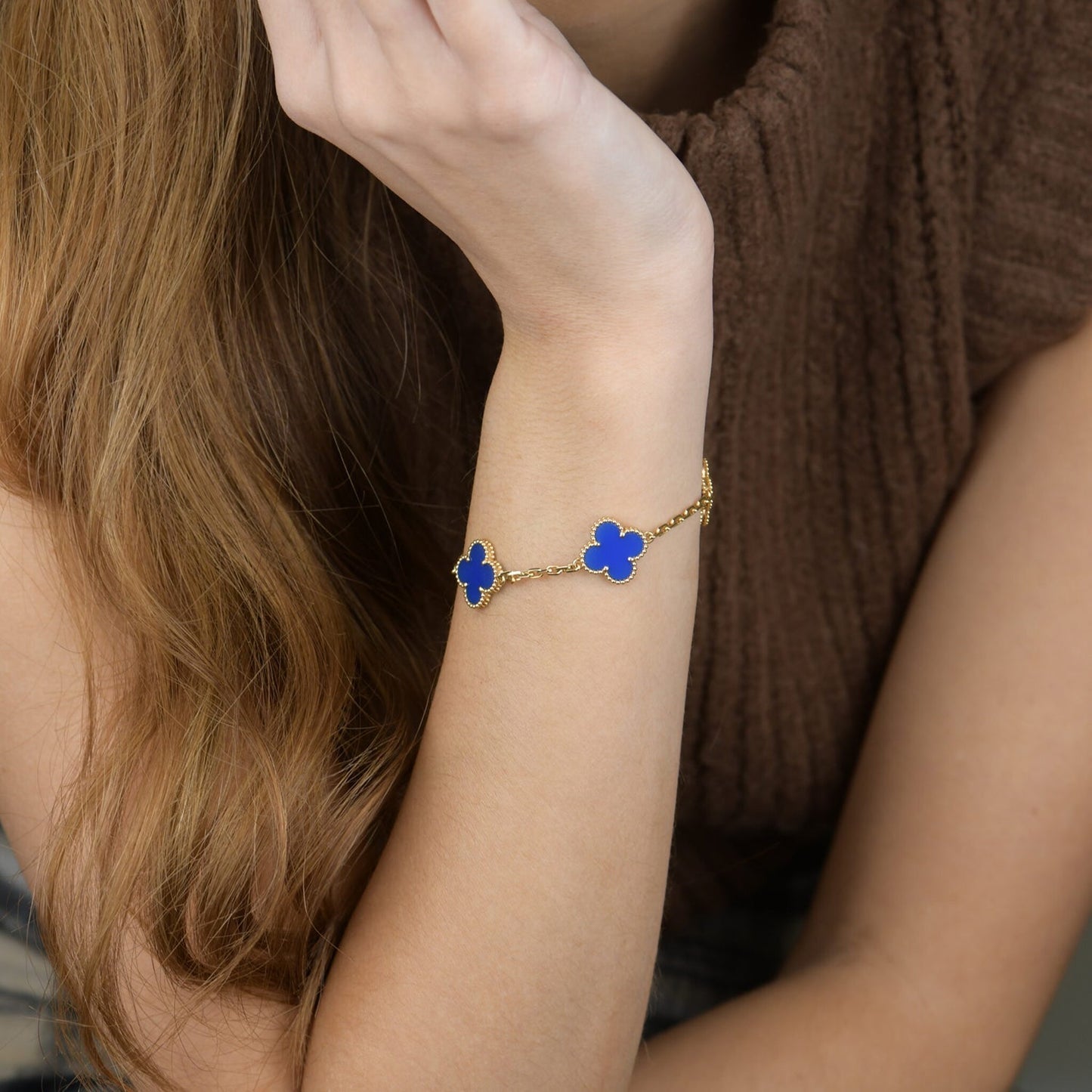[Pearl Jewelrys]CLOVER 5 MOTIFS BLUE AGATE BRACELET