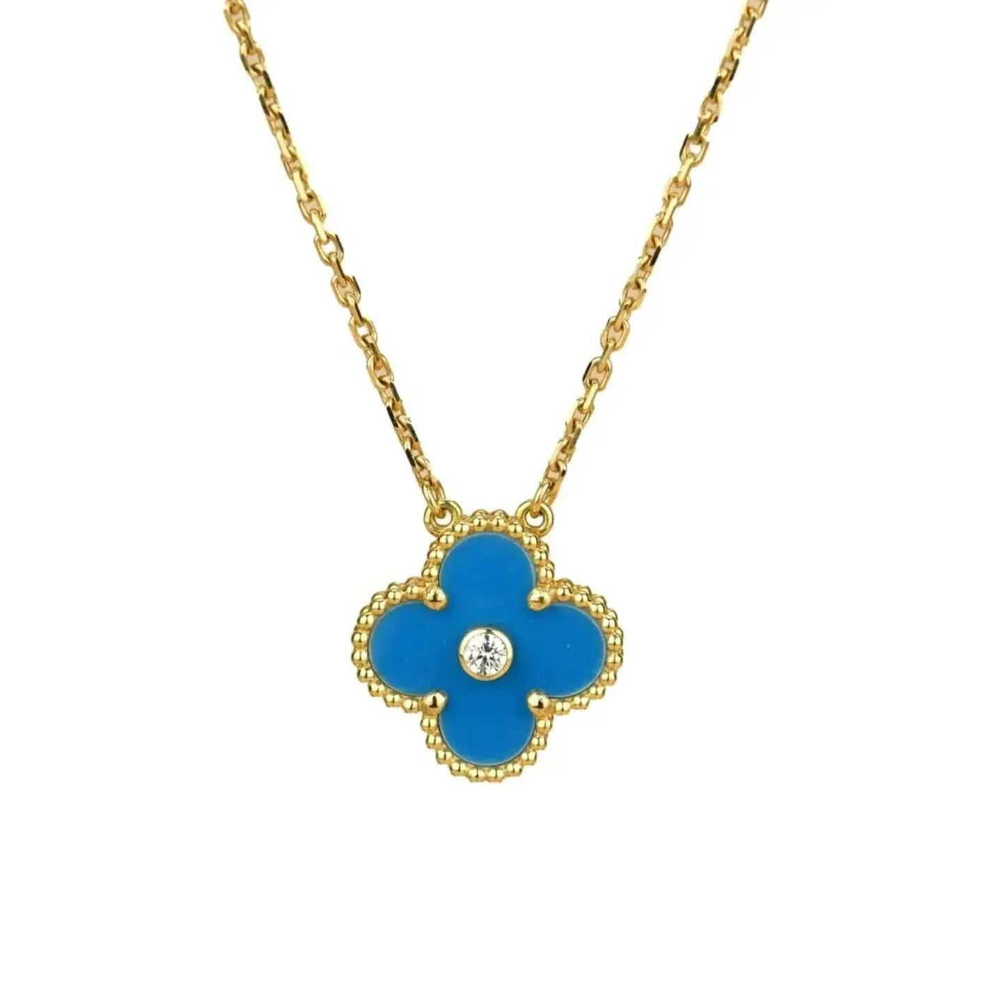 [Pearl Jewelrys]CLOVER 15MM DIAMOND AND BLUE AGATE NECKLACE