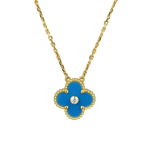 [Pearl Jewelrys]CLOVER 15MM DIAMOND AND BLUE AGATE NECKLACE