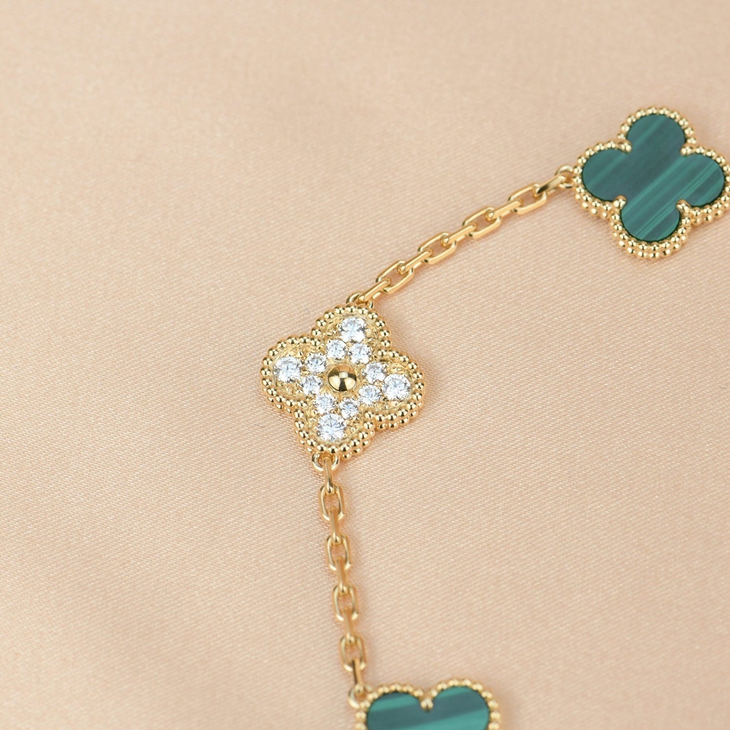 [Pearl Jewelrys]CLOVER  5 MOTIF MALACHITE DIAMOND BRACELET