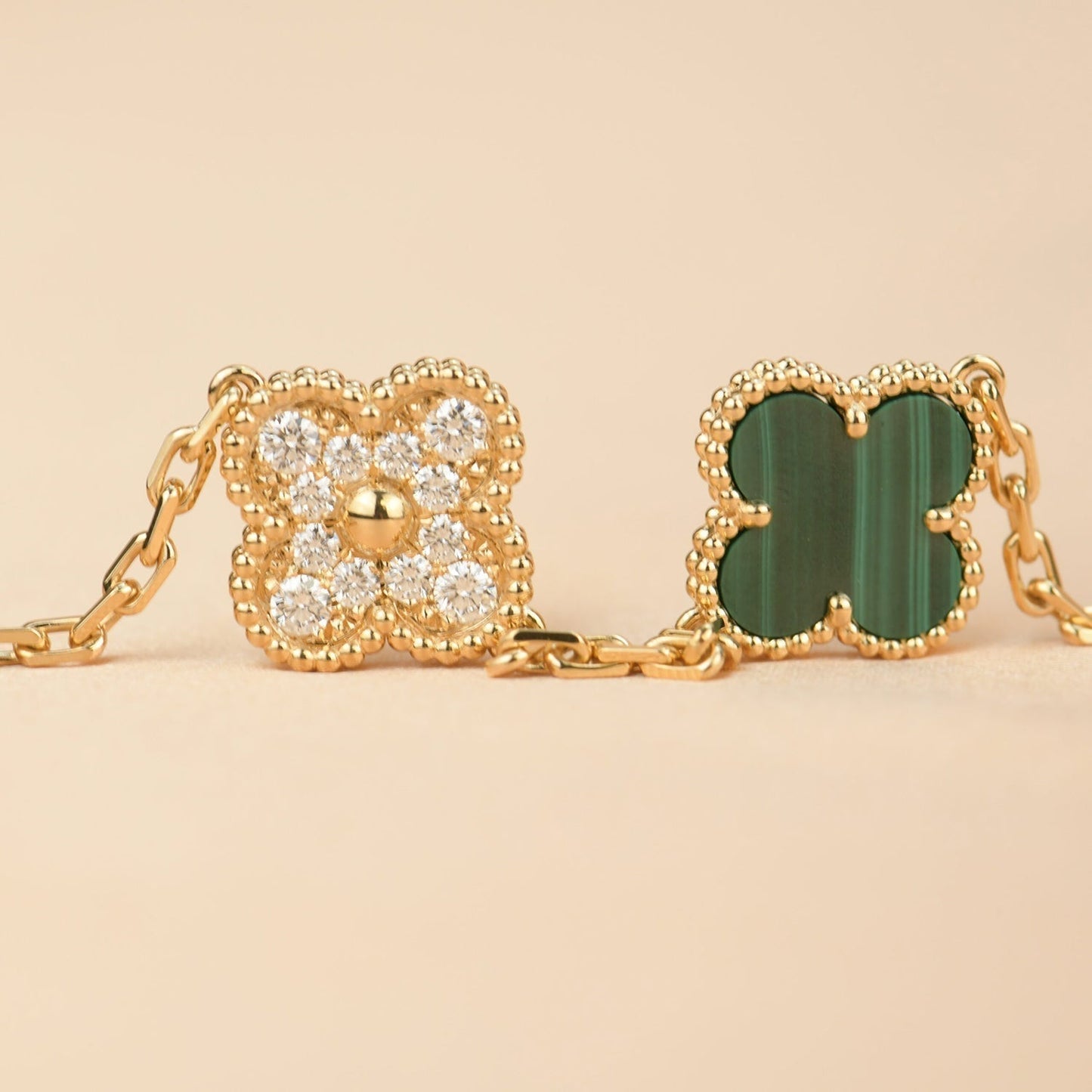 [Pearl Jewelrys]CLOVER  5 MOTIF MALACHITE DIAMOND BRACELET