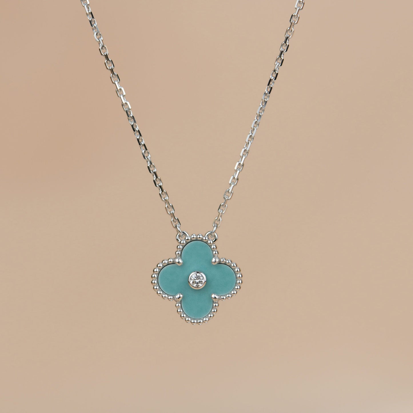 [Pearl Jewelrys]CLOVER 15MM DIAMOND SVRES PORCELAIN  NECKLACE SILVER