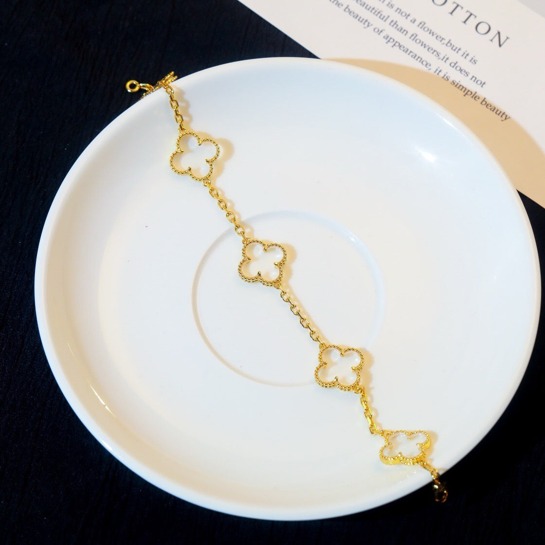 [Pearl Jewelrys]CLOVER 5 MOTIF ROCK CRYSTAL PINK GOLD BRACELET