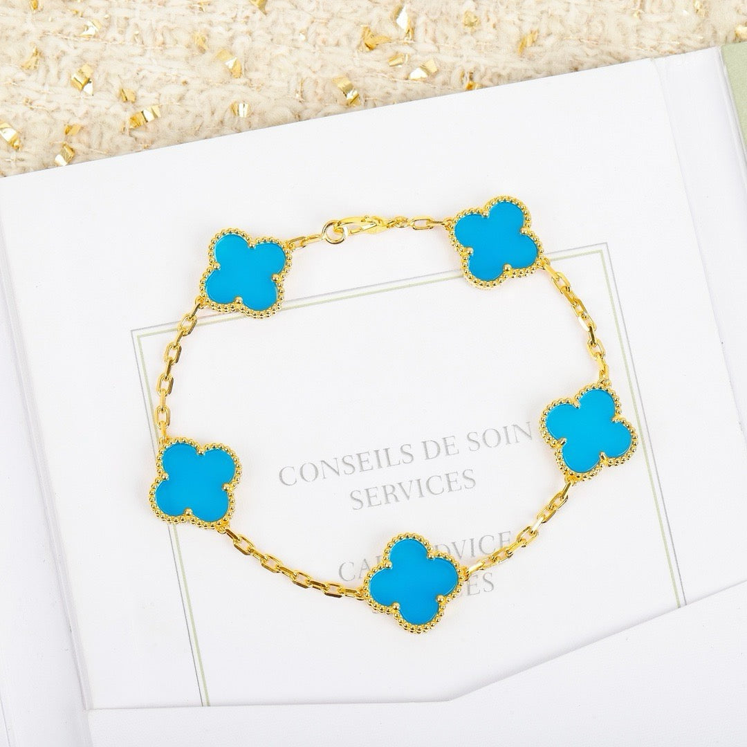 [Pearl Jewelrys]CLOVER 5 MOTIFS TURQUOISE BRACELET