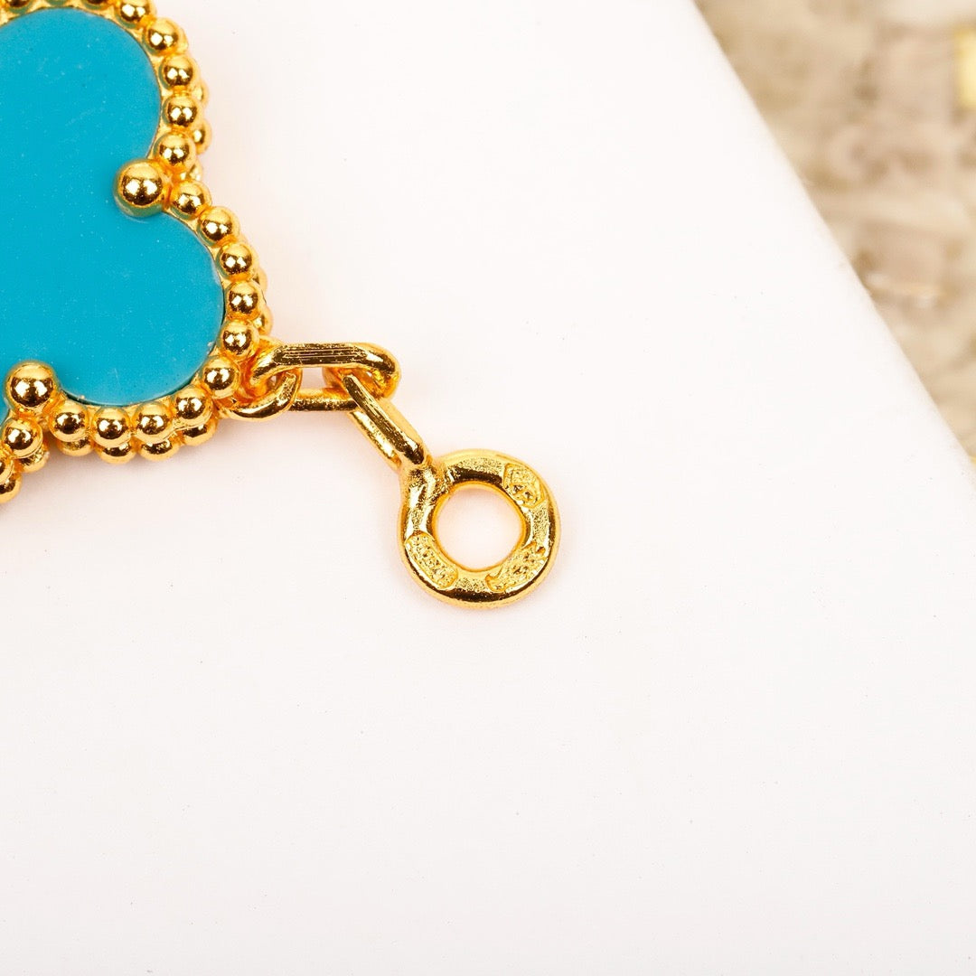 [Pearl Jewelrys]CLOVER 5 MOTIF TURQUOISE DIAMOND GOLD BRACELET