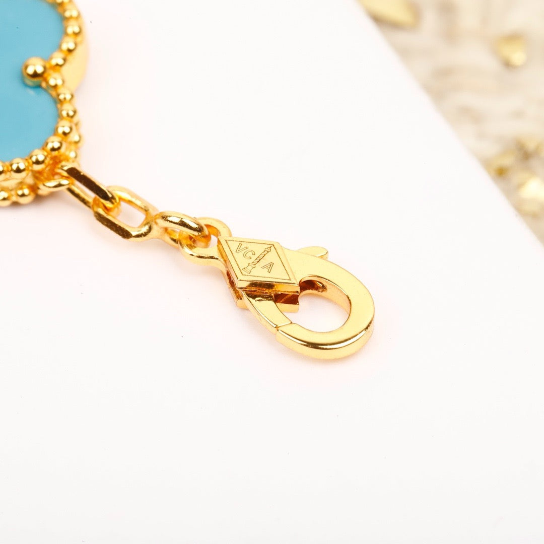 [Pearl Jewelrys]CLOVER 5 MOTIF TURQUOISE DIAMOND GOLD BRACELET